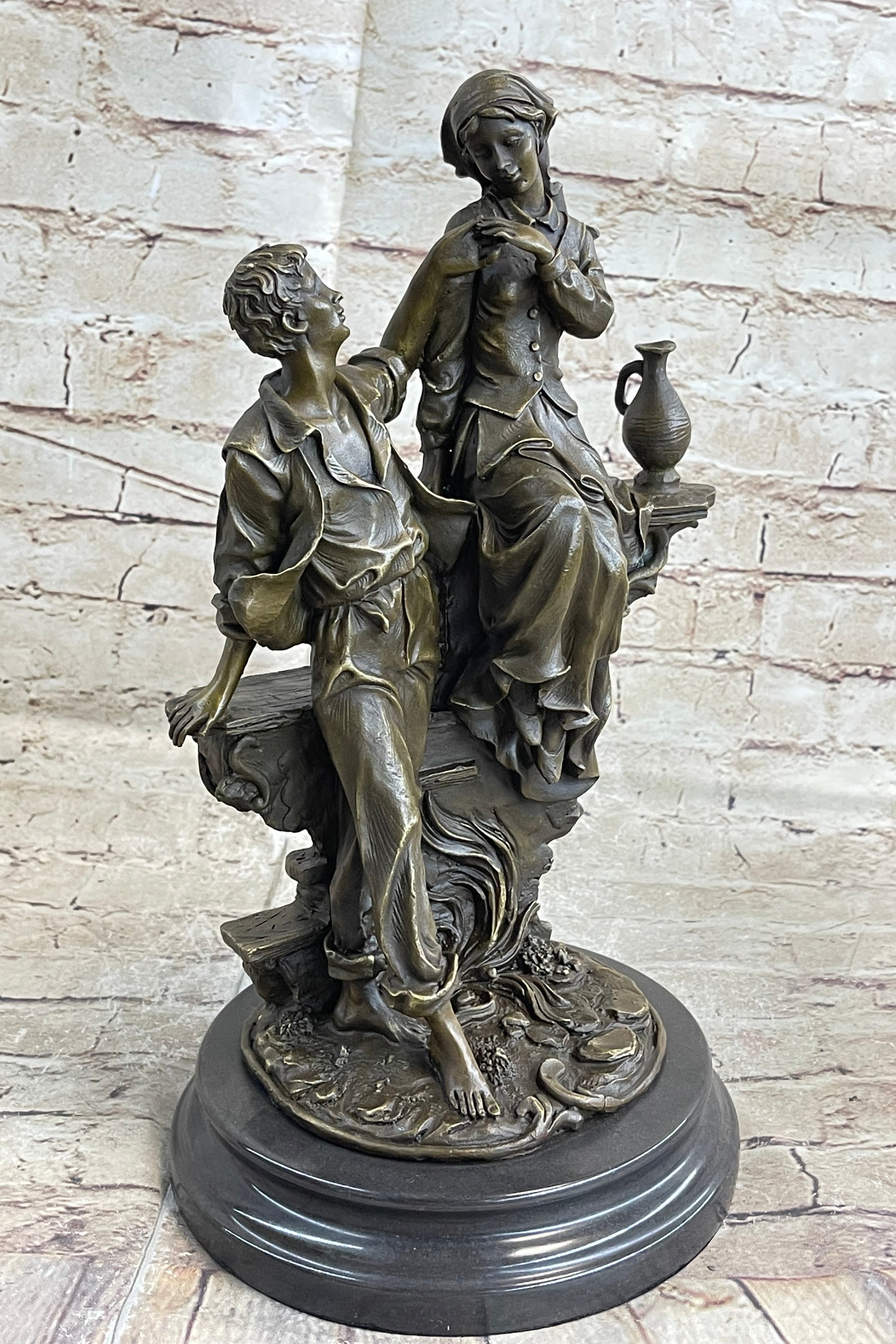 French Bronze Young Lovers Romance Anniversary Figure 14" x 7.5"
