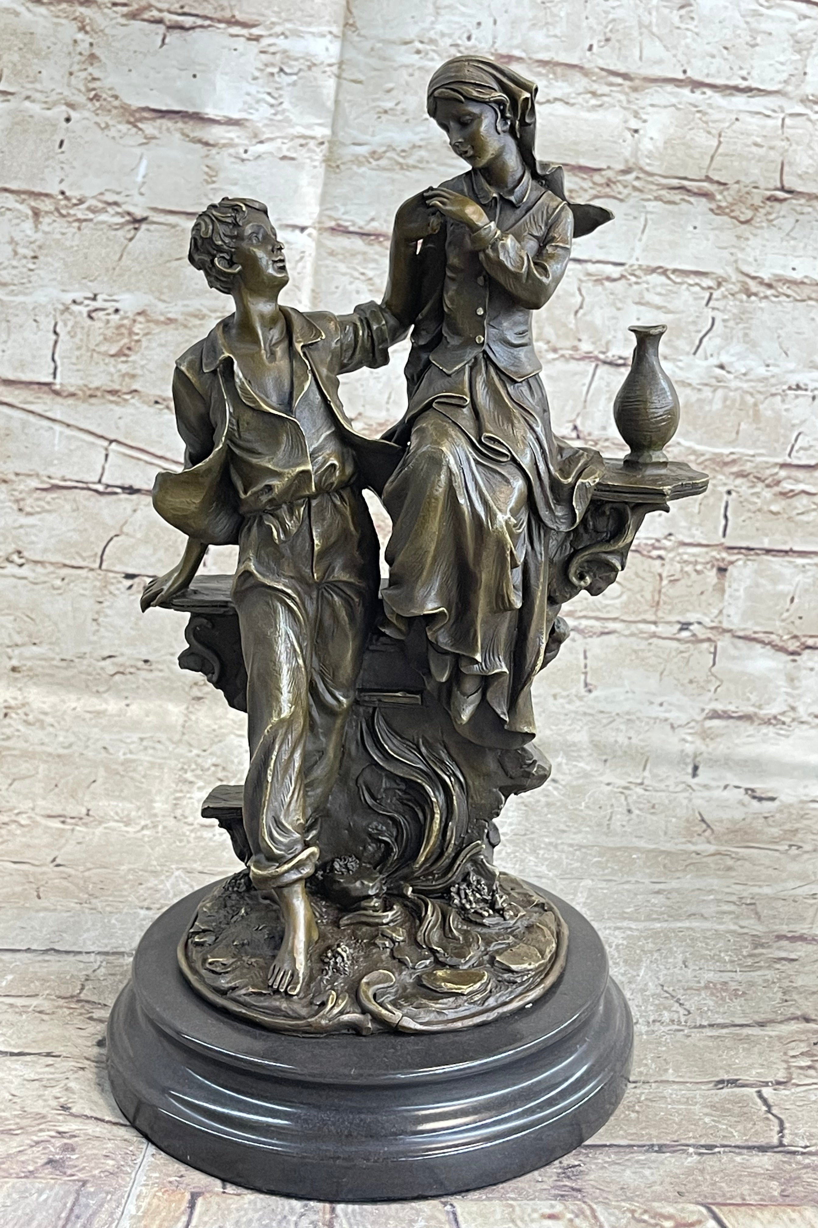 French Bronze Young Lovers Romance Anniversary Figure 14" x 7.5"