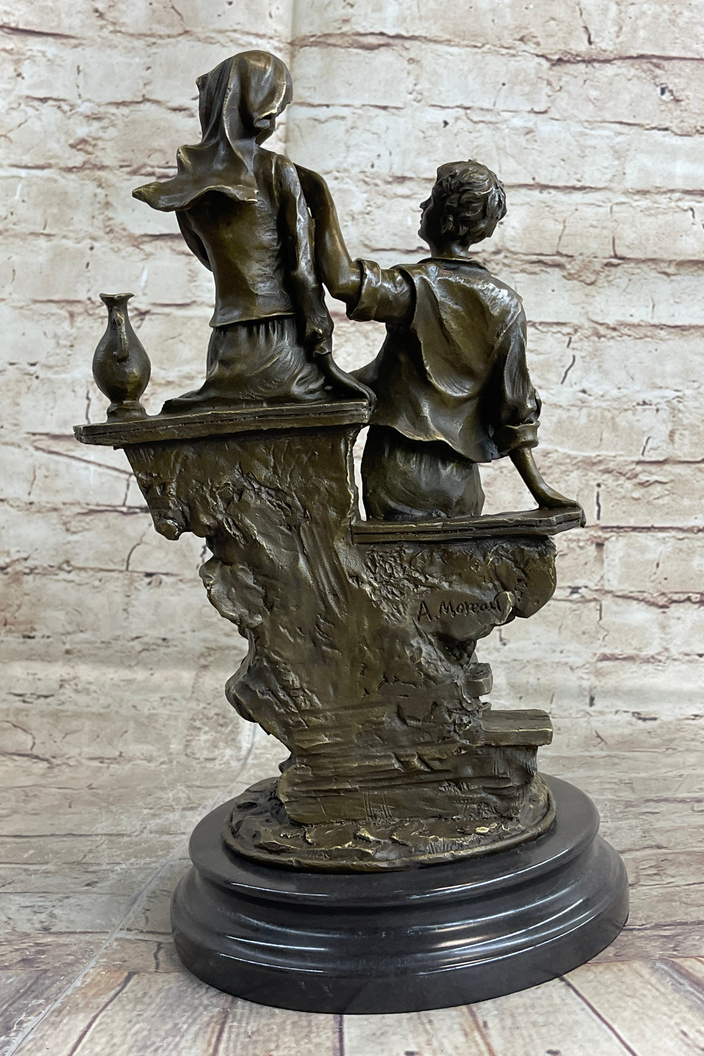 French Bronze Young Lovers Romance Anniversary Figure 14" x 7.5"