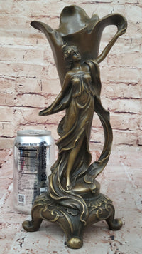 Art Nouveau Bronze Vase with Elegant Woman - Antique-Style Centerpiece