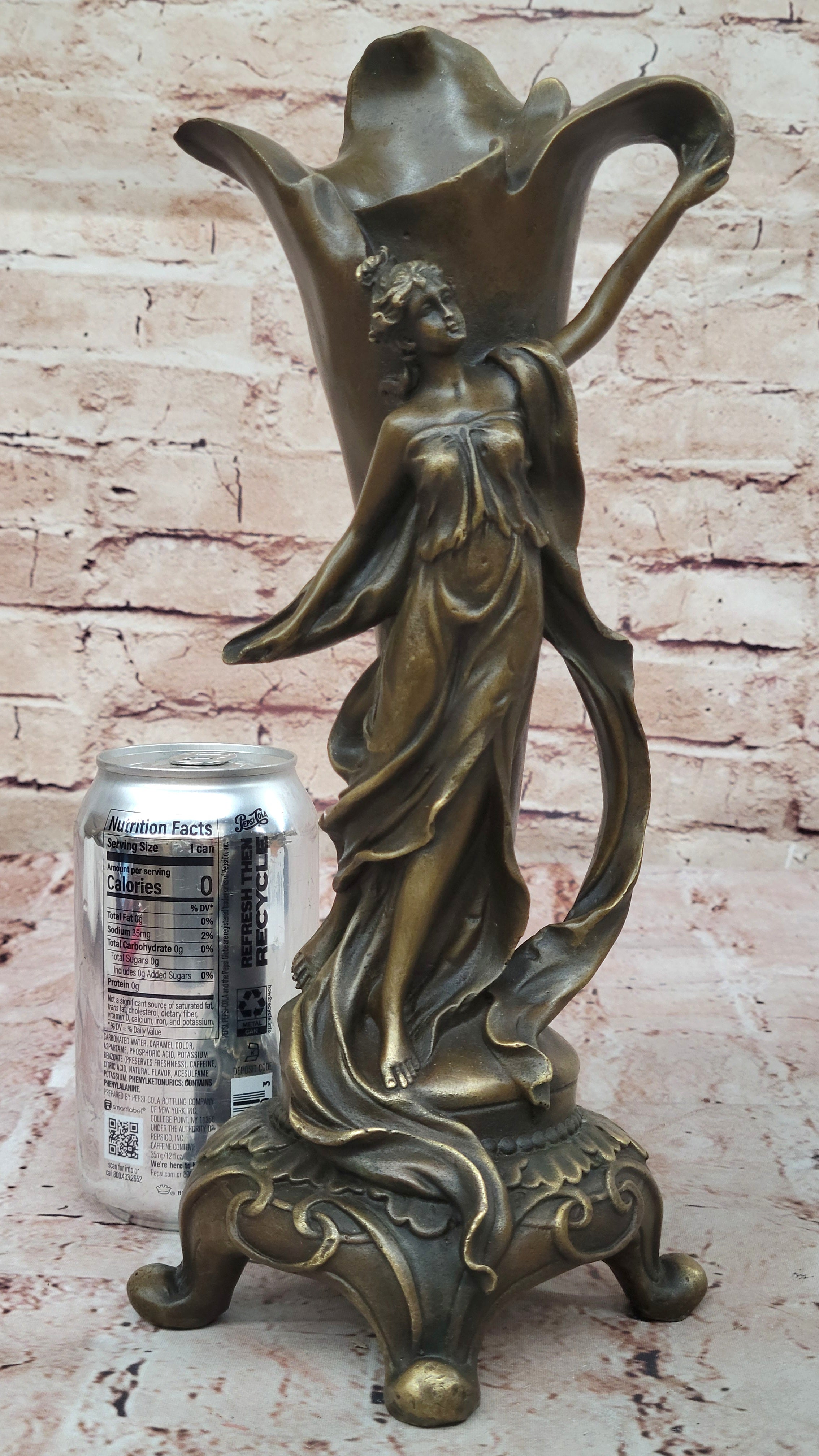 Art Nouveau Bronze Vase with Elegant Woman - Antique-Style Centerpiece