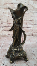Art Nouveau Bronze Vase with Elegant Woman - Antique-Style Centerpiece