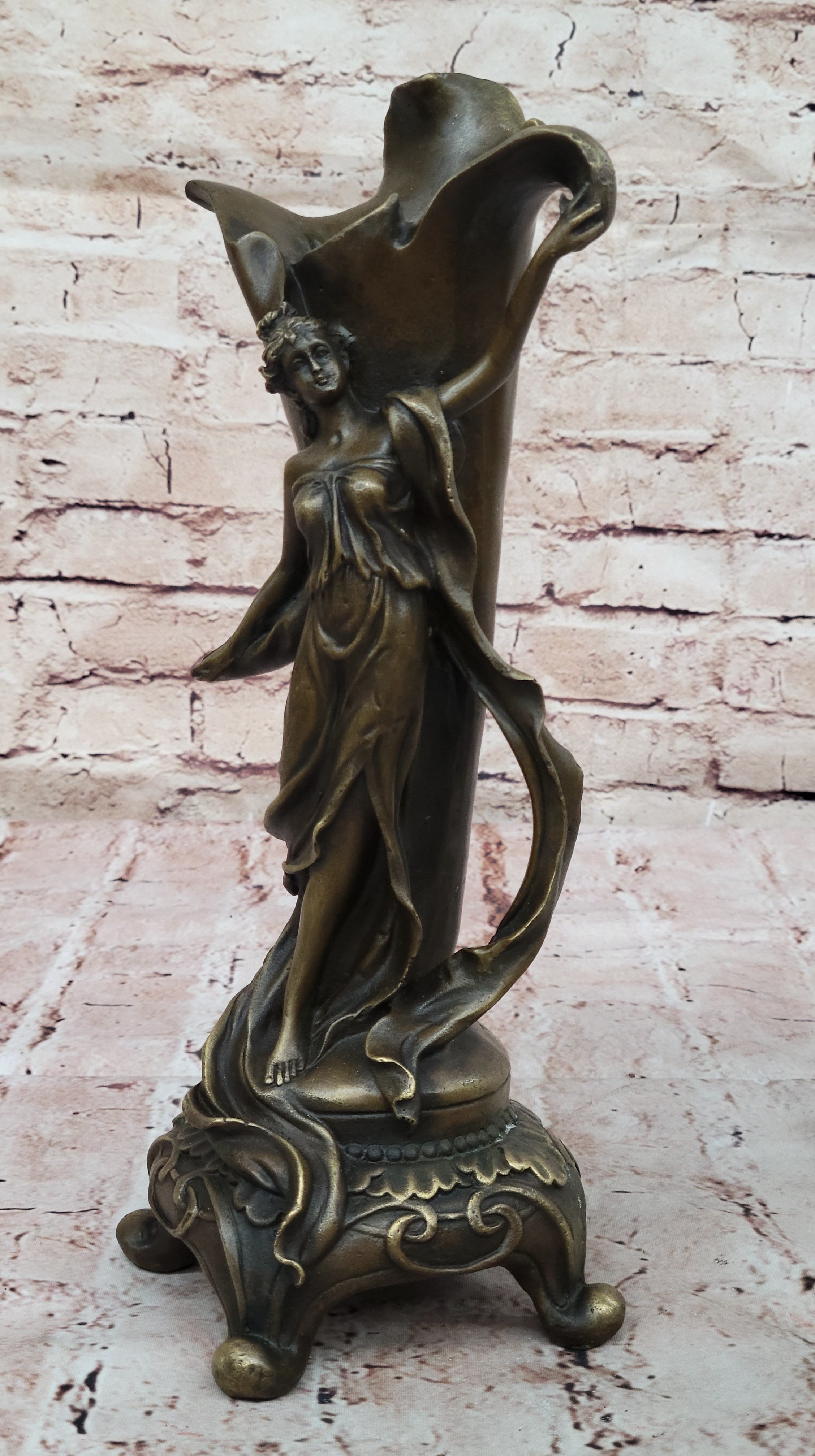 Art Nouveau Bronze Vase with Elegant Woman - Antique-Style Centerpiece