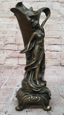 Art Nouveau Bronze Vase with Elegant Woman - Antique-Style Centerpiece