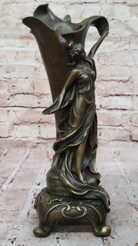 Art Nouveau Bronze Vase with Elegant Woman - Antique-Style Centerpiece