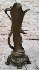 Art Nouveau Bronze Vase with Elegant Woman - Antique-Style Centerpiece