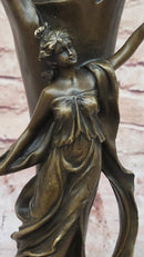 Art Nouveau Bronze Vase with Elegant Woman - Antique-Style Centerpiece
