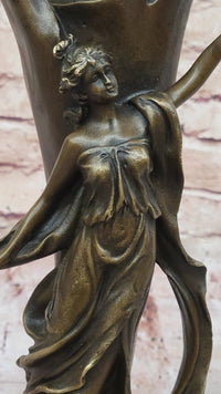 Art Nouveau Bronze Vase with Elegant Woman - Antique-Style Centerpiece