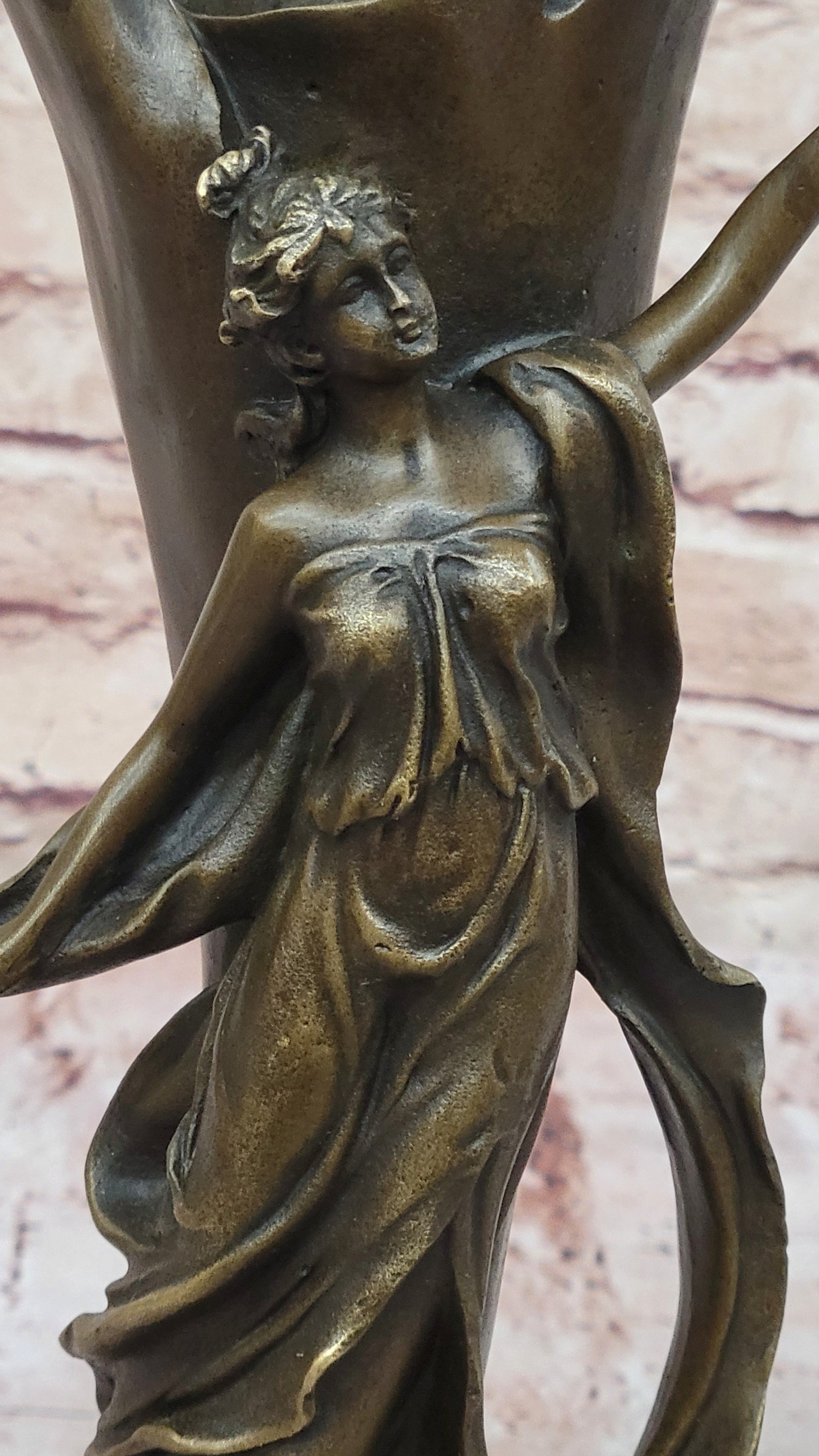 Art Nouveau Bronze Vase with Elegant Woman - Antique-Style Centerpiece