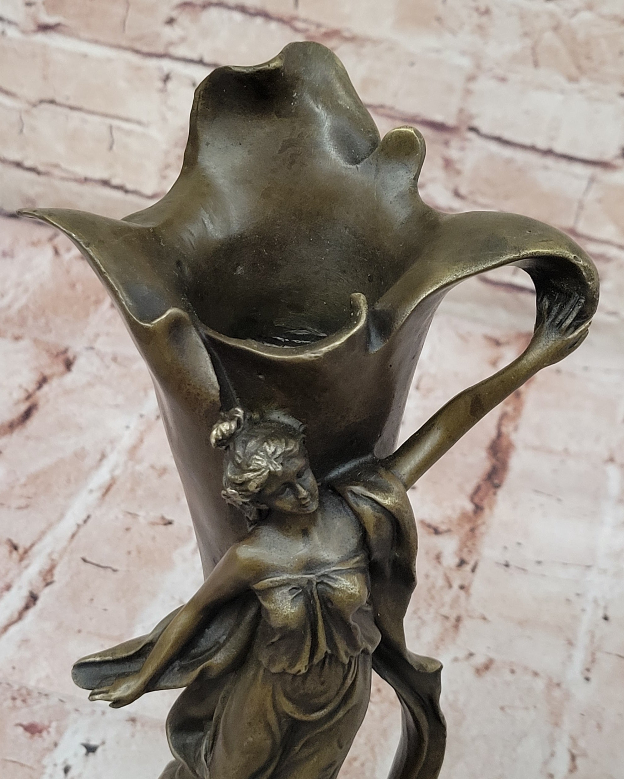 Art Nouveau Bronze Vase with Elegant Woman - Antique-Style Centerpiece