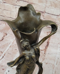 Art Nouveau Bronze Vase with Elegant Woman - Antique-Style Centerpiece
