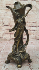 Art Nouveau Bronze Vase with Elegant Woman - Antique-Style Centerpiece