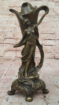 Art Nouveau Bronze Vase with Elegant Woman - Antique-Style Centerpiece
