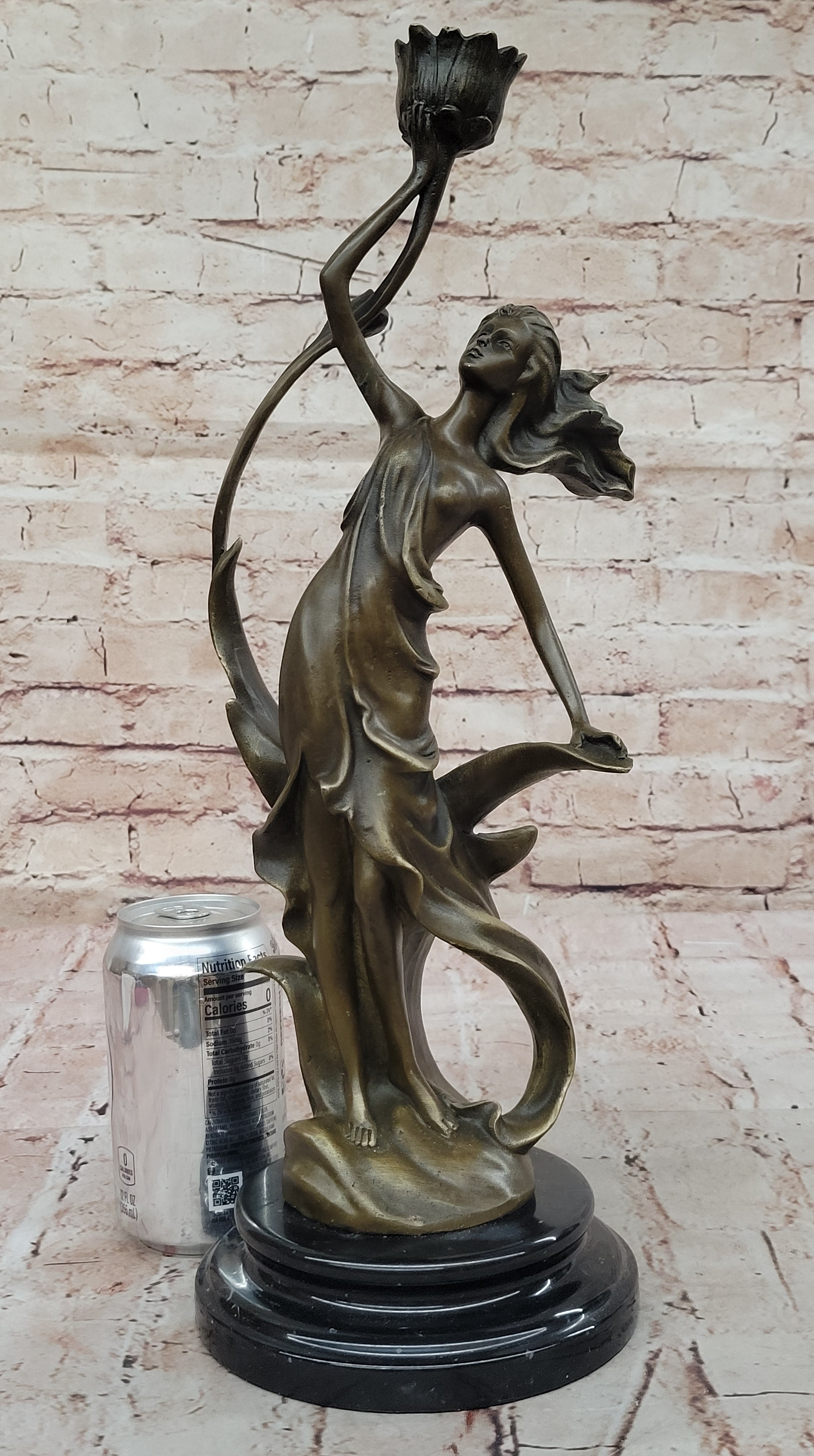 Art Nouveau Bronze Candle Holder – Woman in Flowing Dress