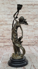 Art Nouveau Bronze Candle Holder – Woman in Flowing Dress