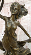 Art Nouveau Bronze Candle Holder – Woman in Flowing Dress