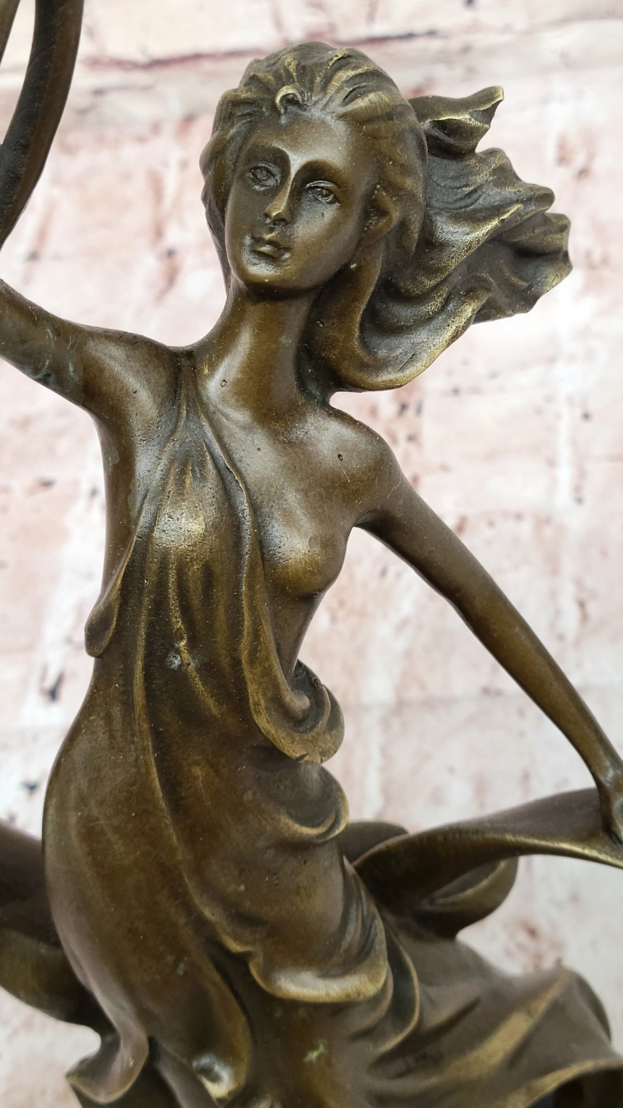Art Nouveau Bronze Candle Holder – Woman in Flowing Dress