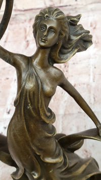 Art Nouveau Bronze Candle Holder – Woman in Flowing Dress