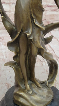 Art Nouveau Bronze Candle Holder – Woman in Flowing Dress