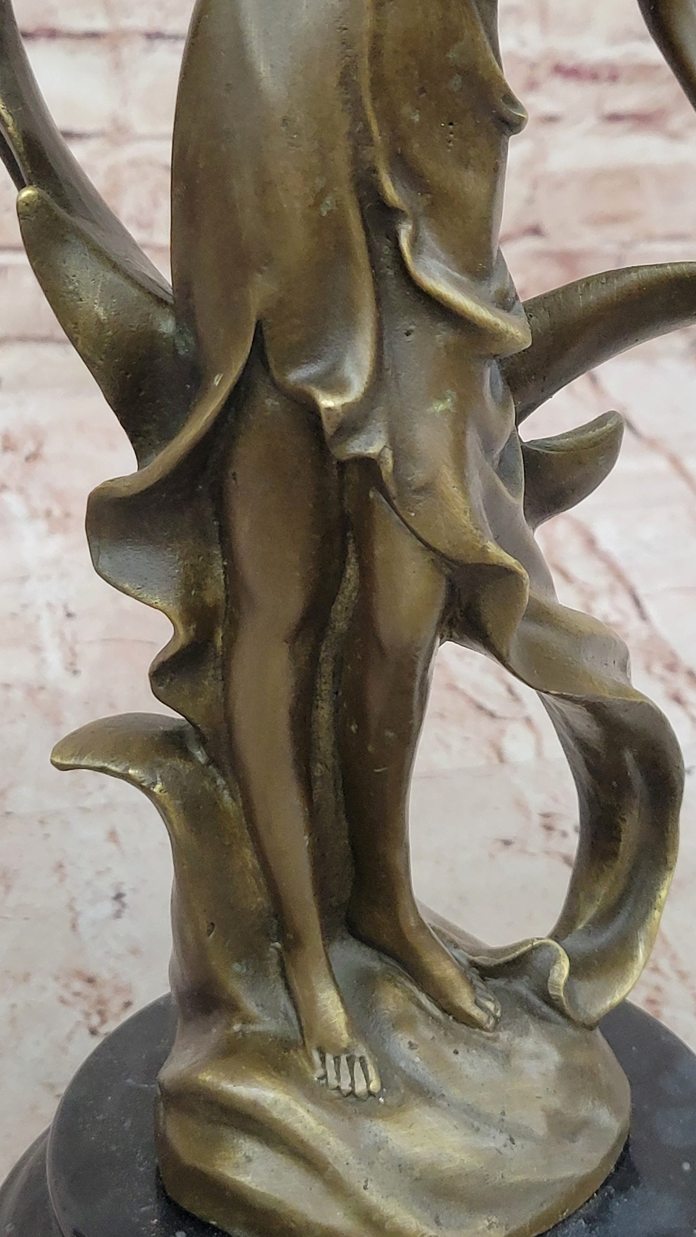 Art Nouveau Bronze Candle Holder – Woman in Flowing Dress