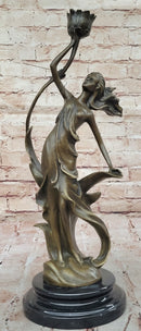 Art Nouveau Bronze Candle Holder – Woman in Flowing Dress