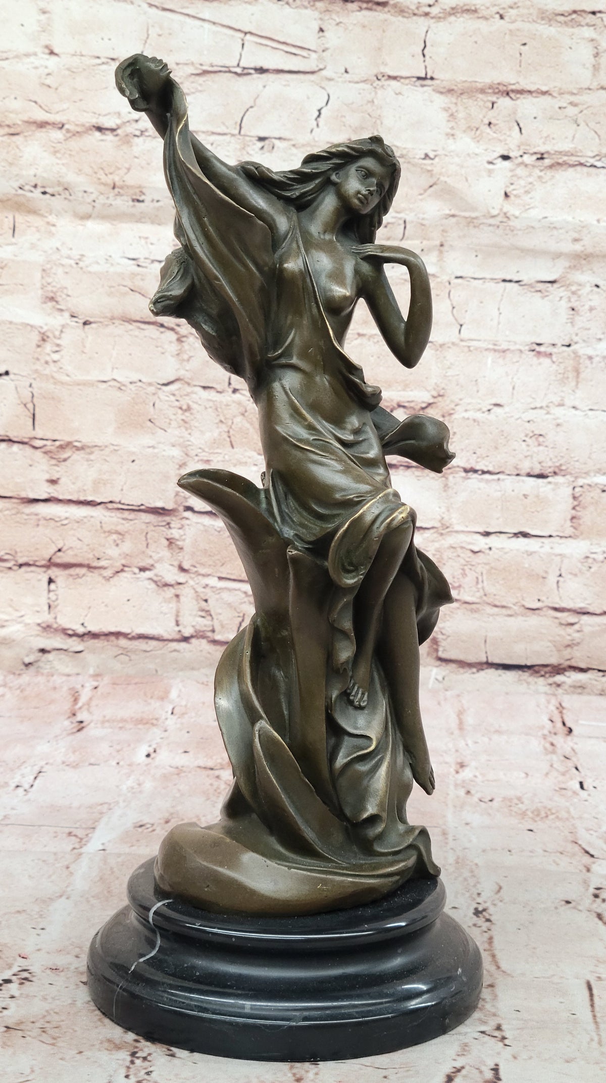 Bronze Art Nouveau Lady Sculpture – Elegant Flowing Female