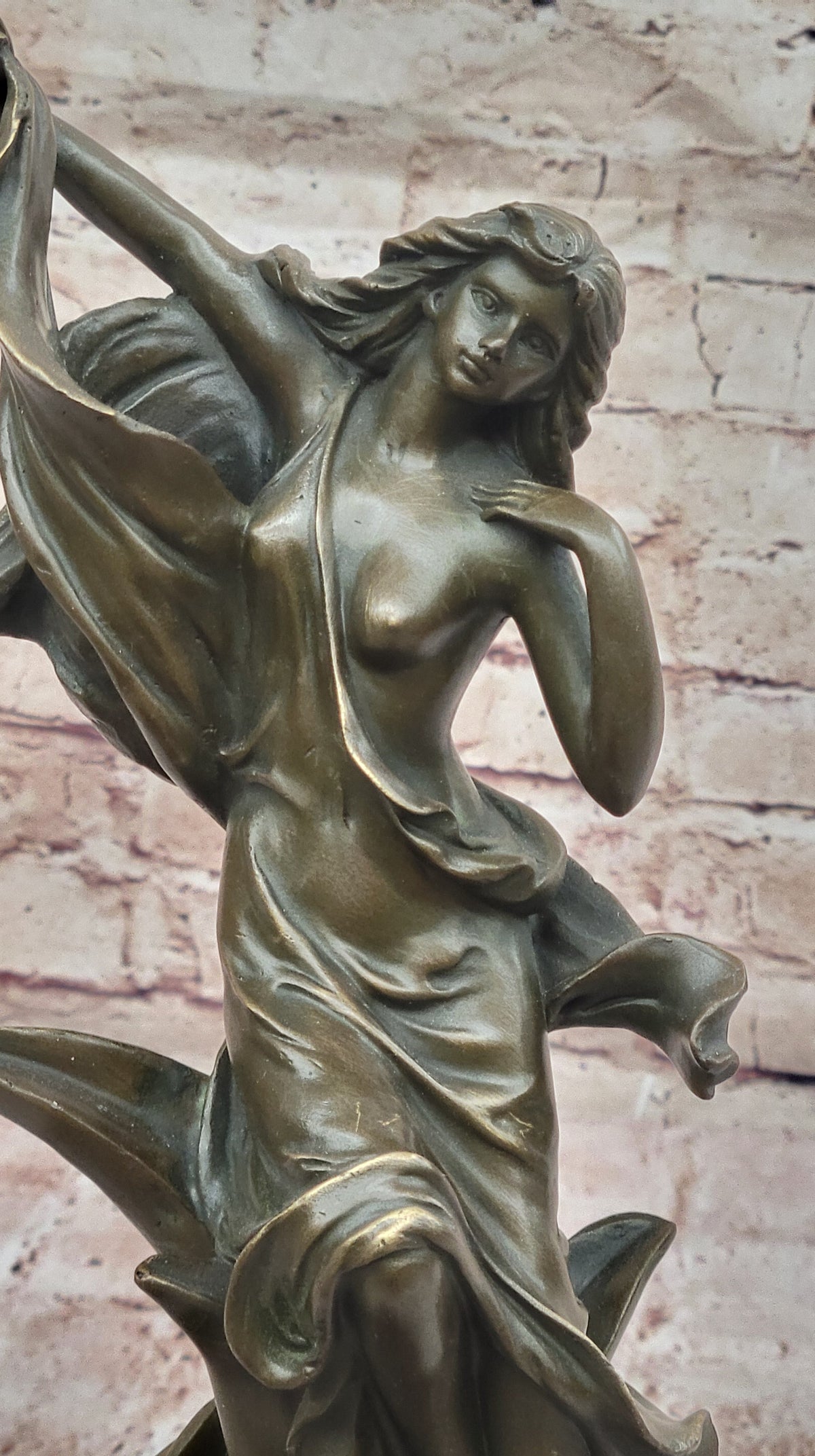 Bronze Art Nouveau Lady Sculpture – Elegant Flowing Female
