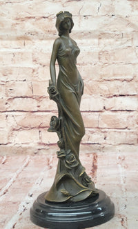Bronze Lady with Roses Art Nouveau Sculpture by Kassin