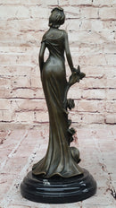 Bronze Lady with Roses Art Nouveau Sculpture by Kassin