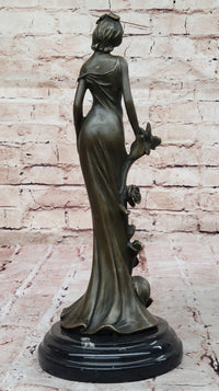Bronze Lady with Roses Art Nouveau Sculpture by Kassin