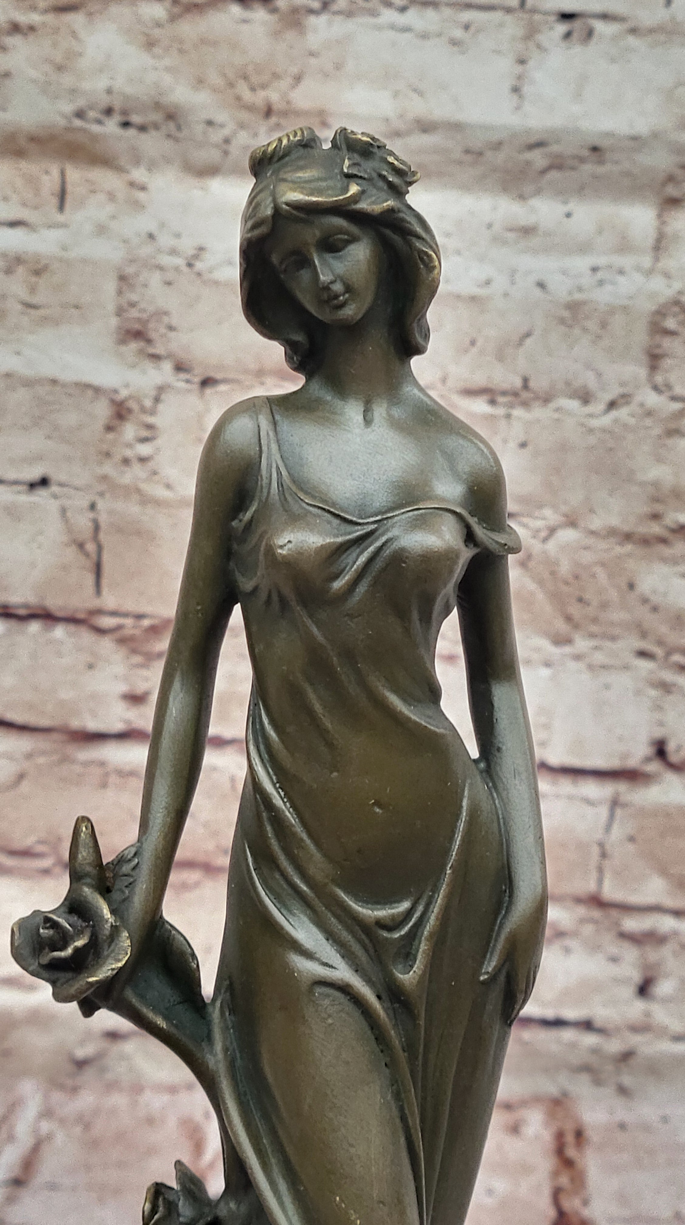Bronze Lady with Roses Art Nouveau Sculpture by Kassin