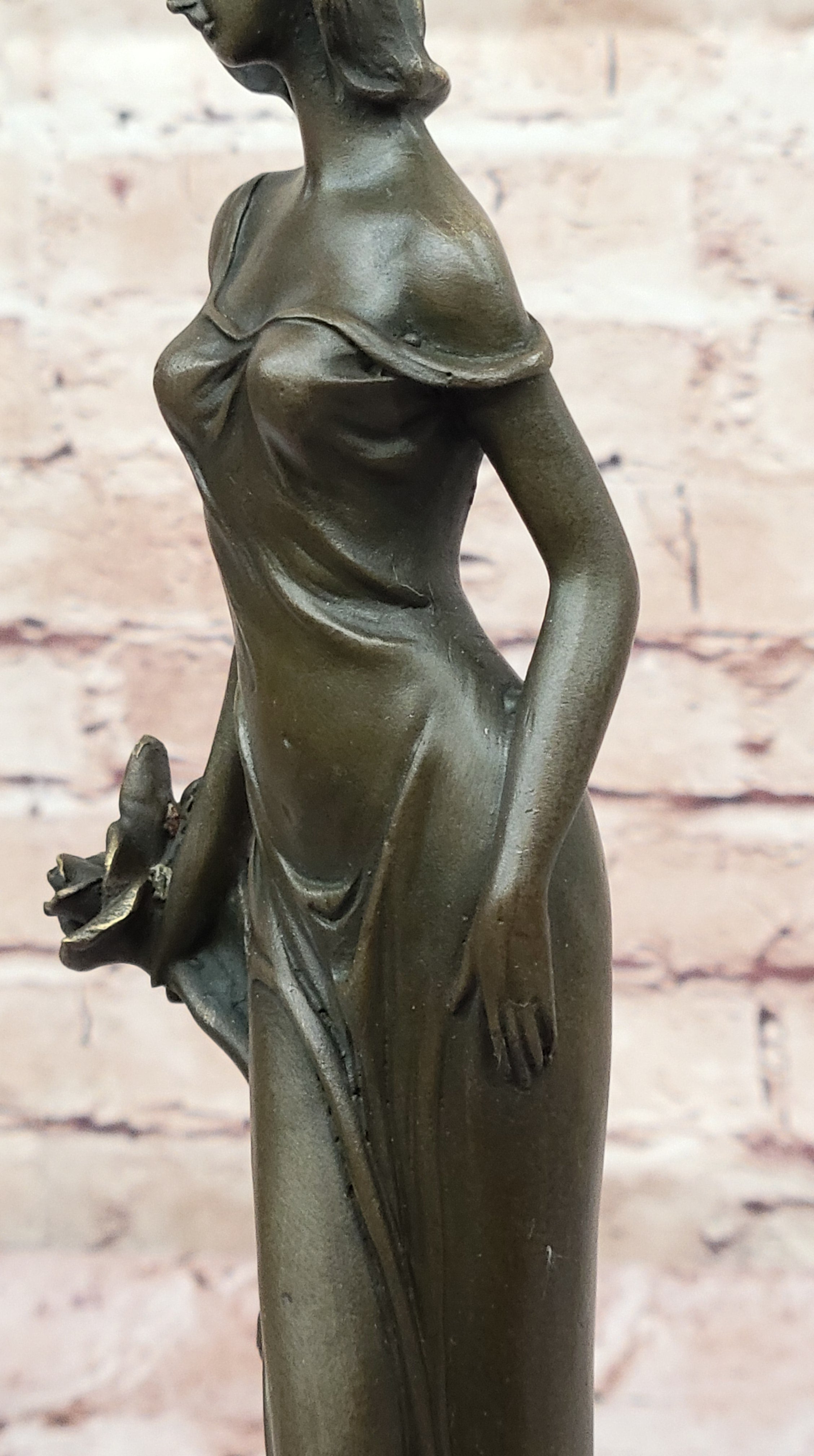Bronze Lady with Roses Art Nouveau Sculpture by Kassin