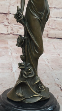 Bronze Lady with Roses Art Nouveau Sculpture by Kassin