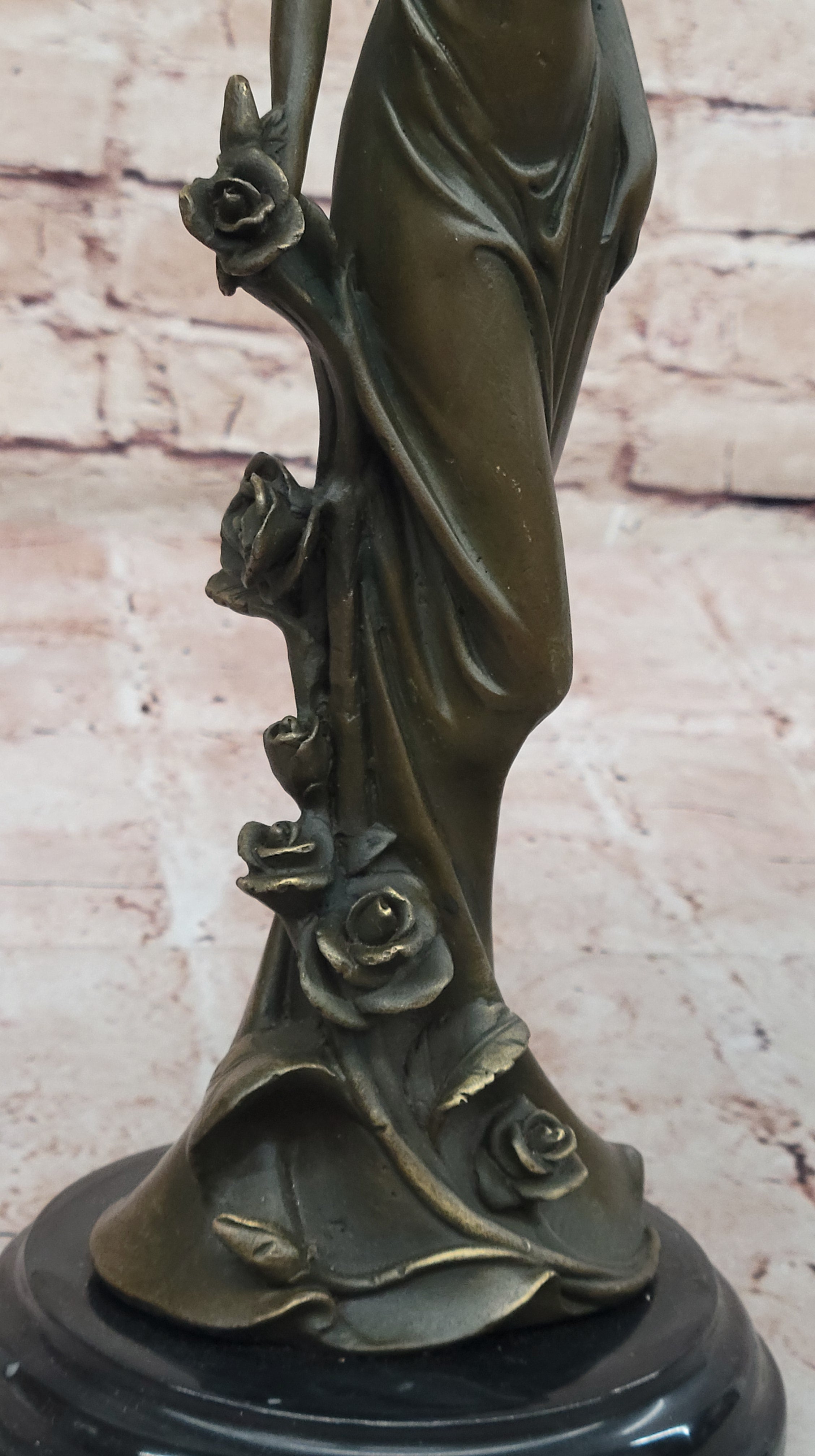 Bronze Lady with Roses Art Nouveau Sculpture by Kassin