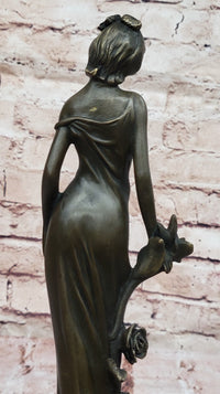 Bronze Lady with Roses Art Nouveau Sculpture by Kassin