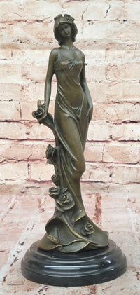 Bronze Lady with Roses Art Nouveau Sculpture by Kassin