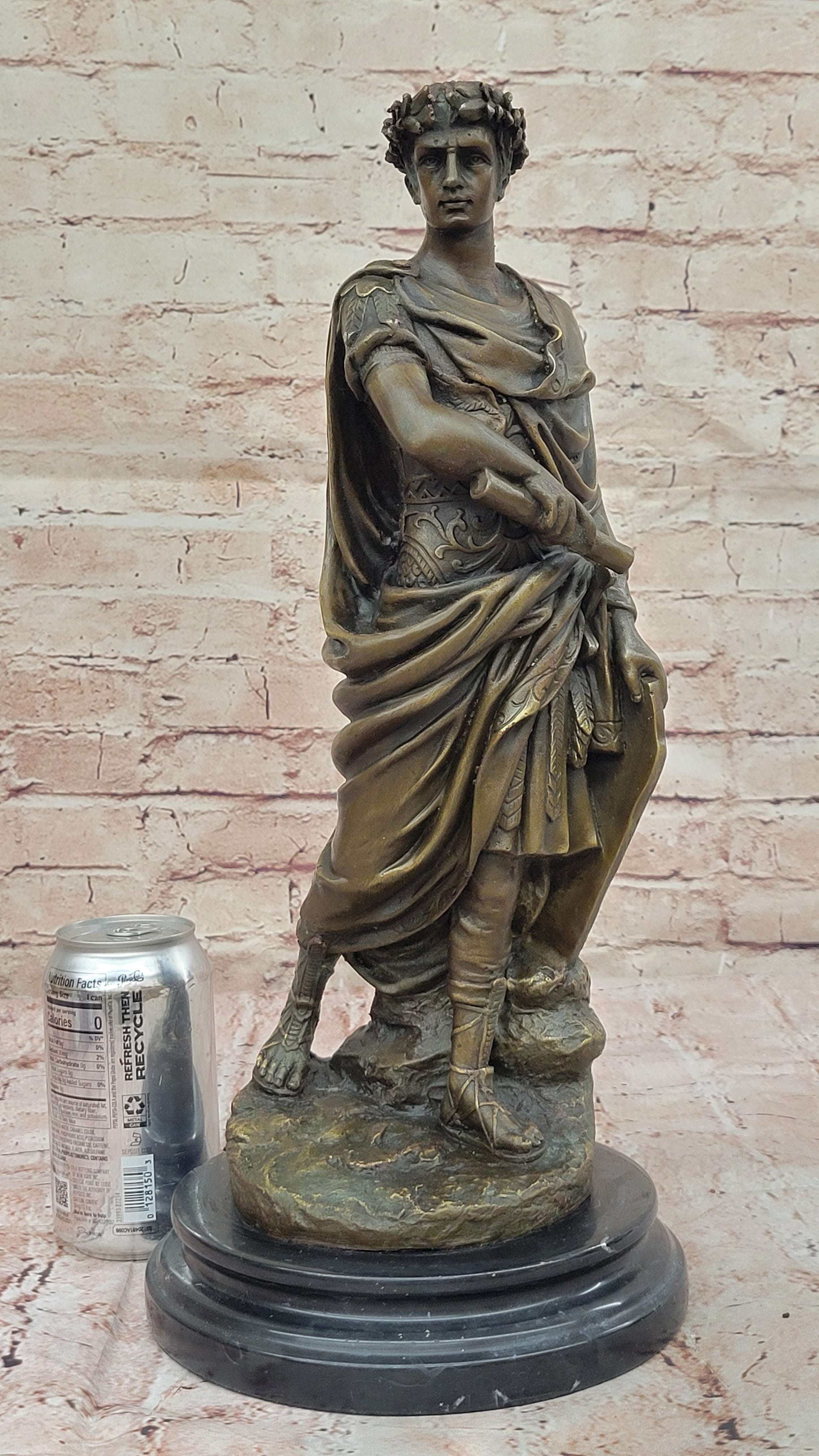 Bronze Julius Caesar Sculpture on Marble Base - Roman History Art