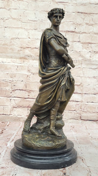 Bronze Julius Caesar Sculpture on Marble Base - Roman History Art