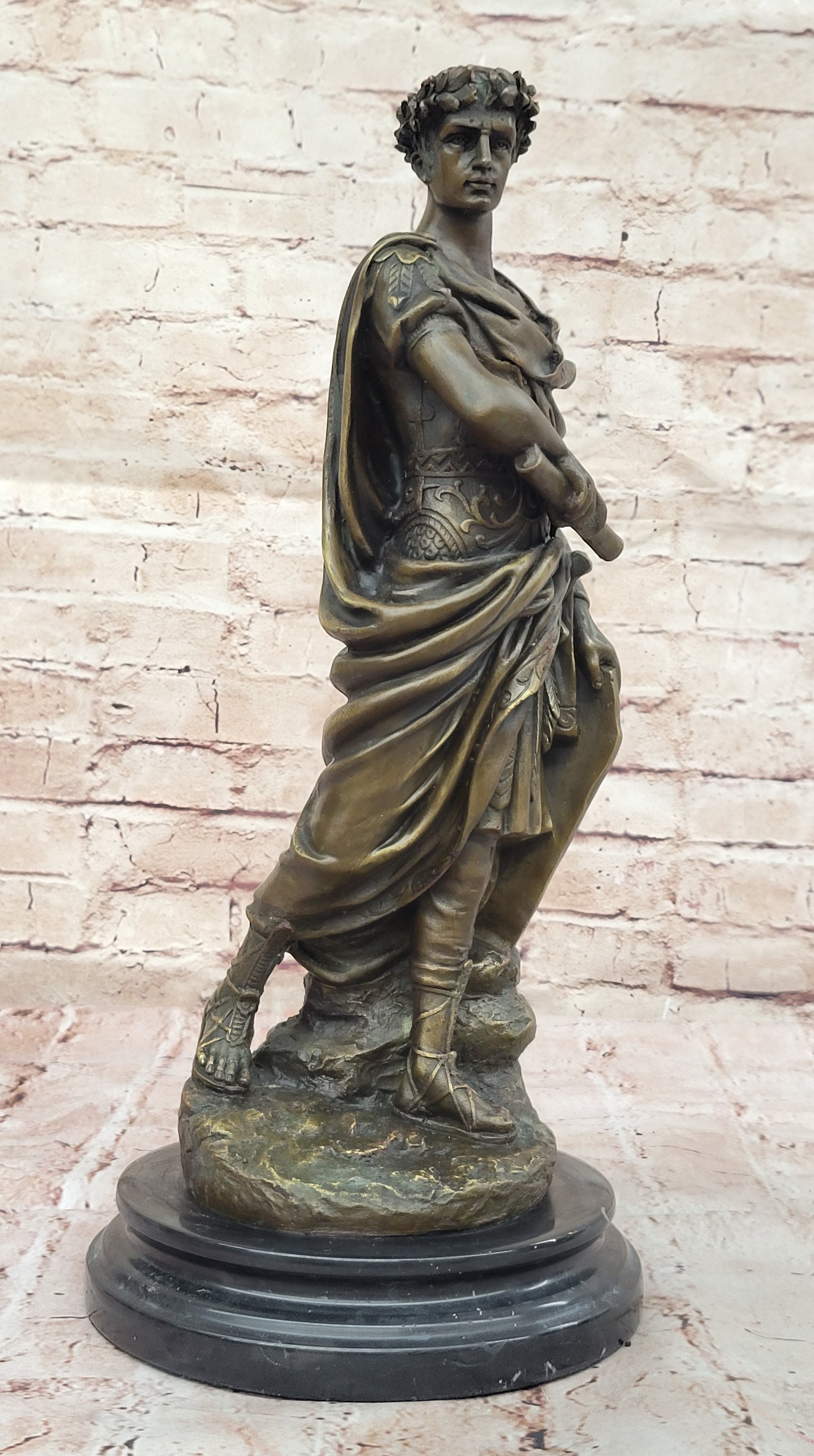 Bronze Julius Caesar Sculpture on Marble Base - Roman History Art