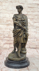 Bronze Julius Caesar Sculpture on Marble Base - Roman History Art