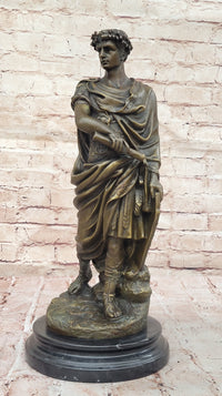 Bronze Julius Caesar Sculpture on Marble Base - Roman History Art