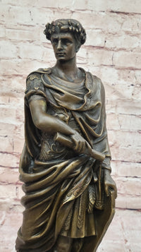 Bronze Julius Caesar Sculpture on Marble Base - Roman History Art