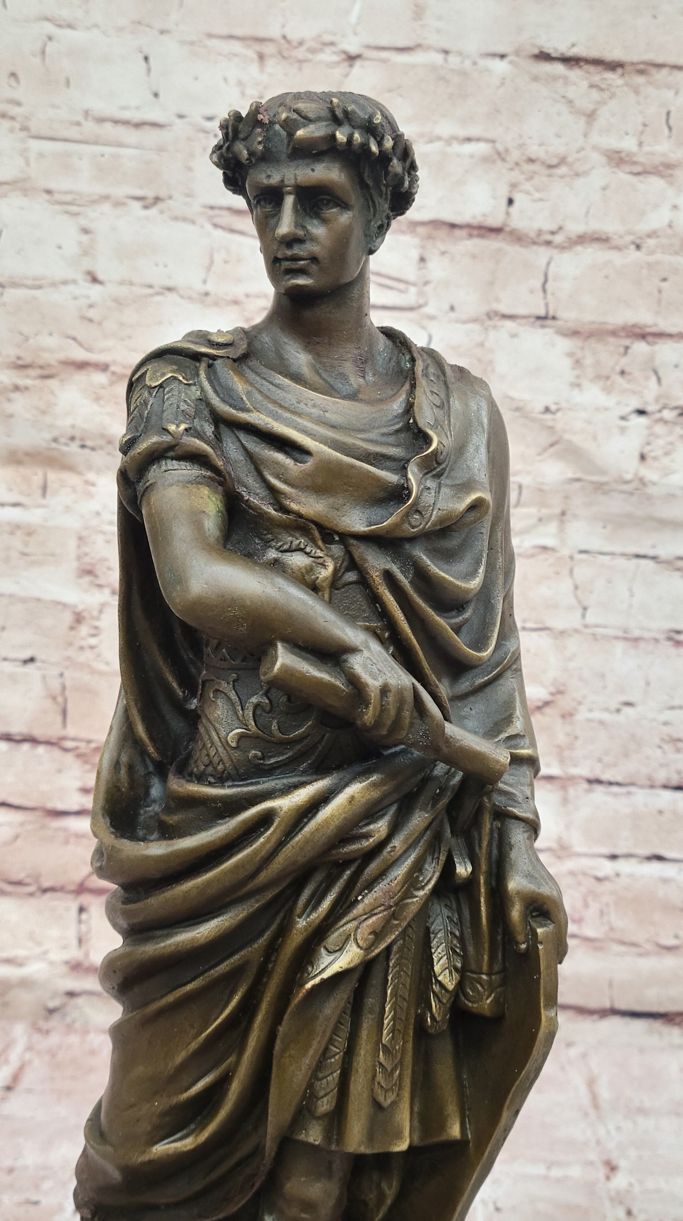 Bronze Julius Caesar Sculpture on Marble Base - Roman History Art