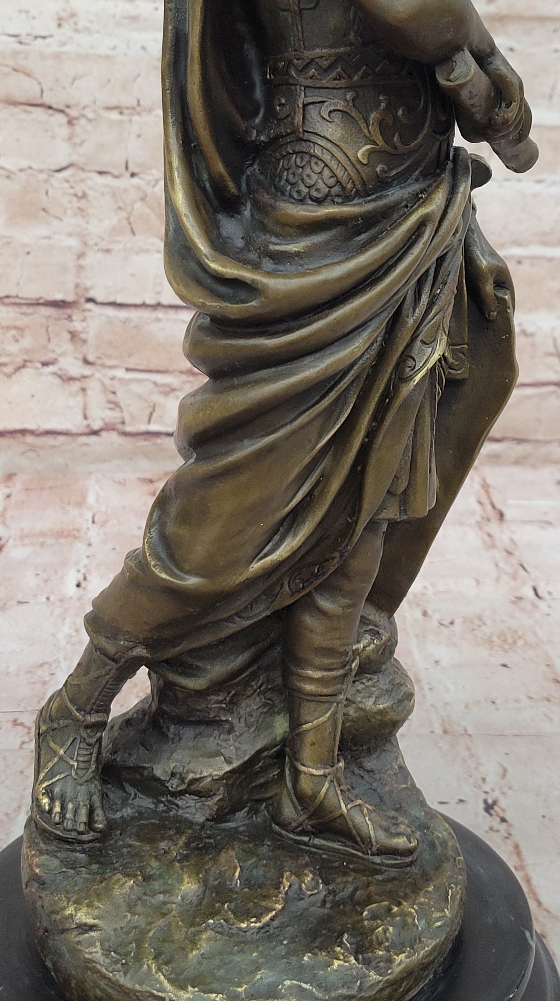Bronze Julius Caesar Sculpture on Marble Base - Roman History Art