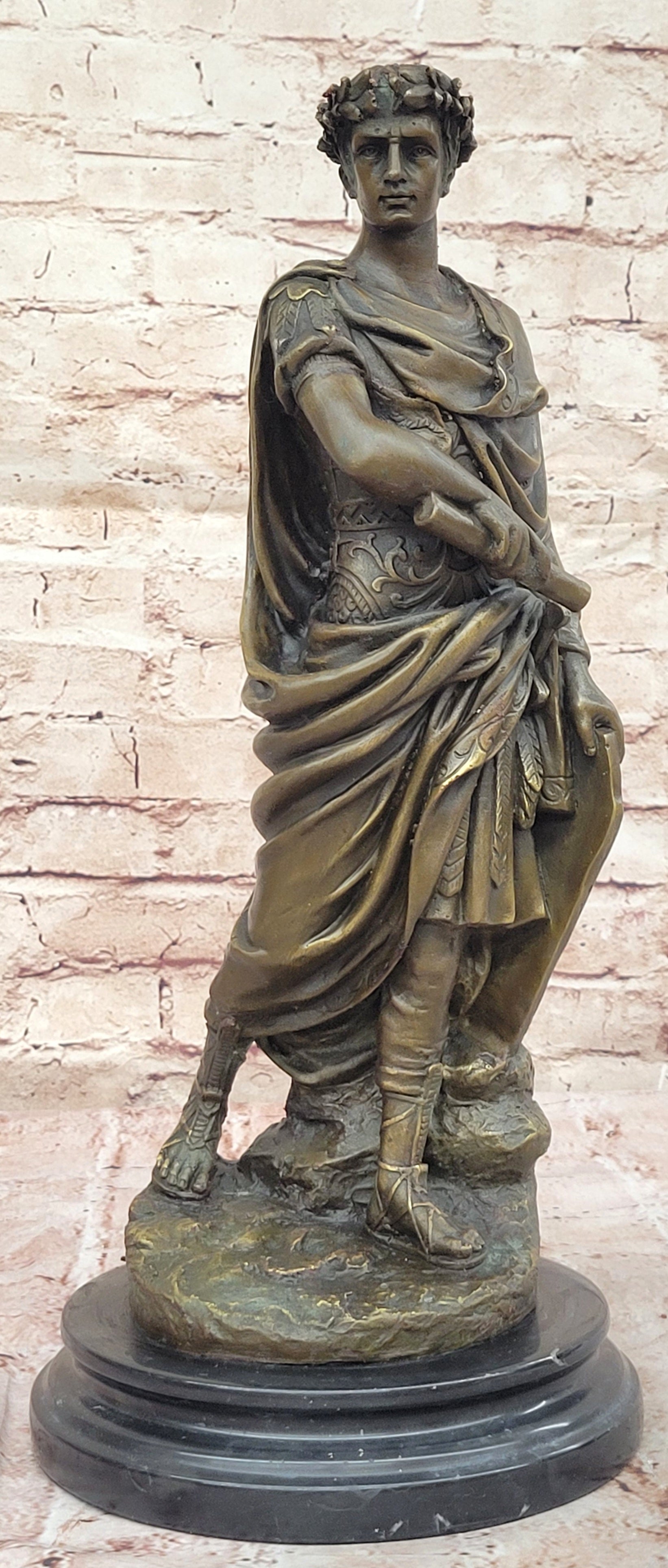 Bronze Julius Caesar Sculpture on Marble Base - Roman History Art