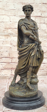 Bronze Julius Caesar Sculpture on Marble Base - Roman History Art