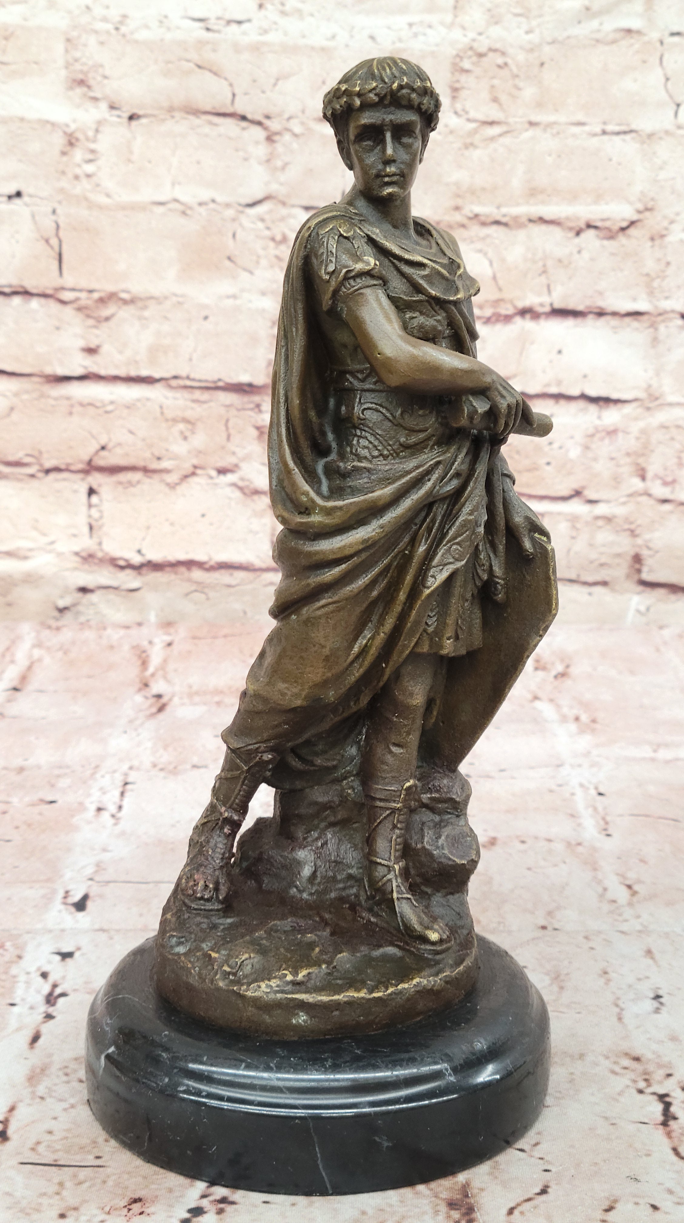 Roman Caesar Emperor Wreath & Tunic - Bronze Sculpture