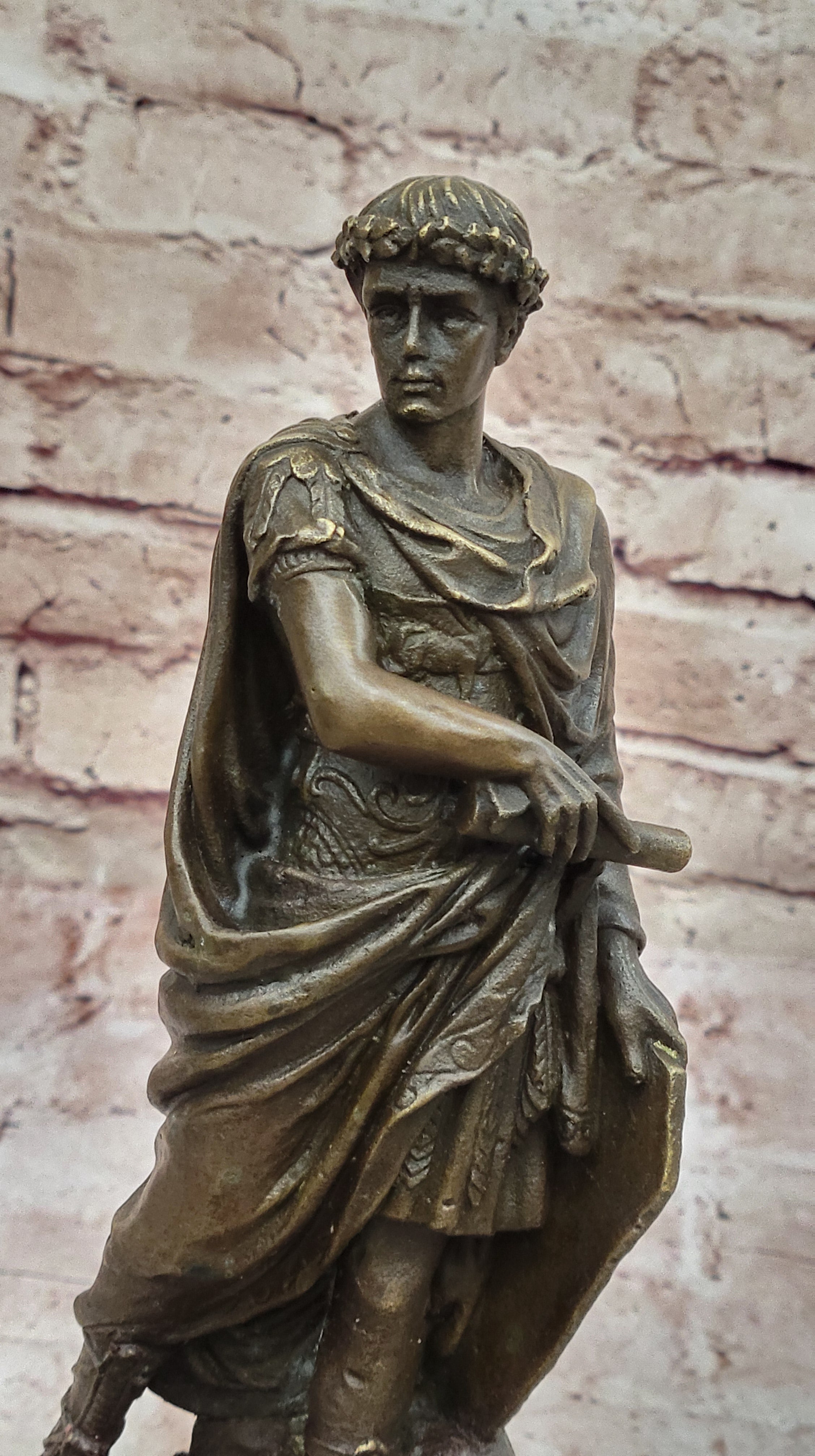 Roman Caesar Emperor Wreath & Tunic - Bronze Sculpture
