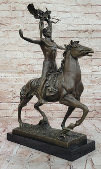 Bronze Sculpture of Warrior on Horseback with Winged Figures