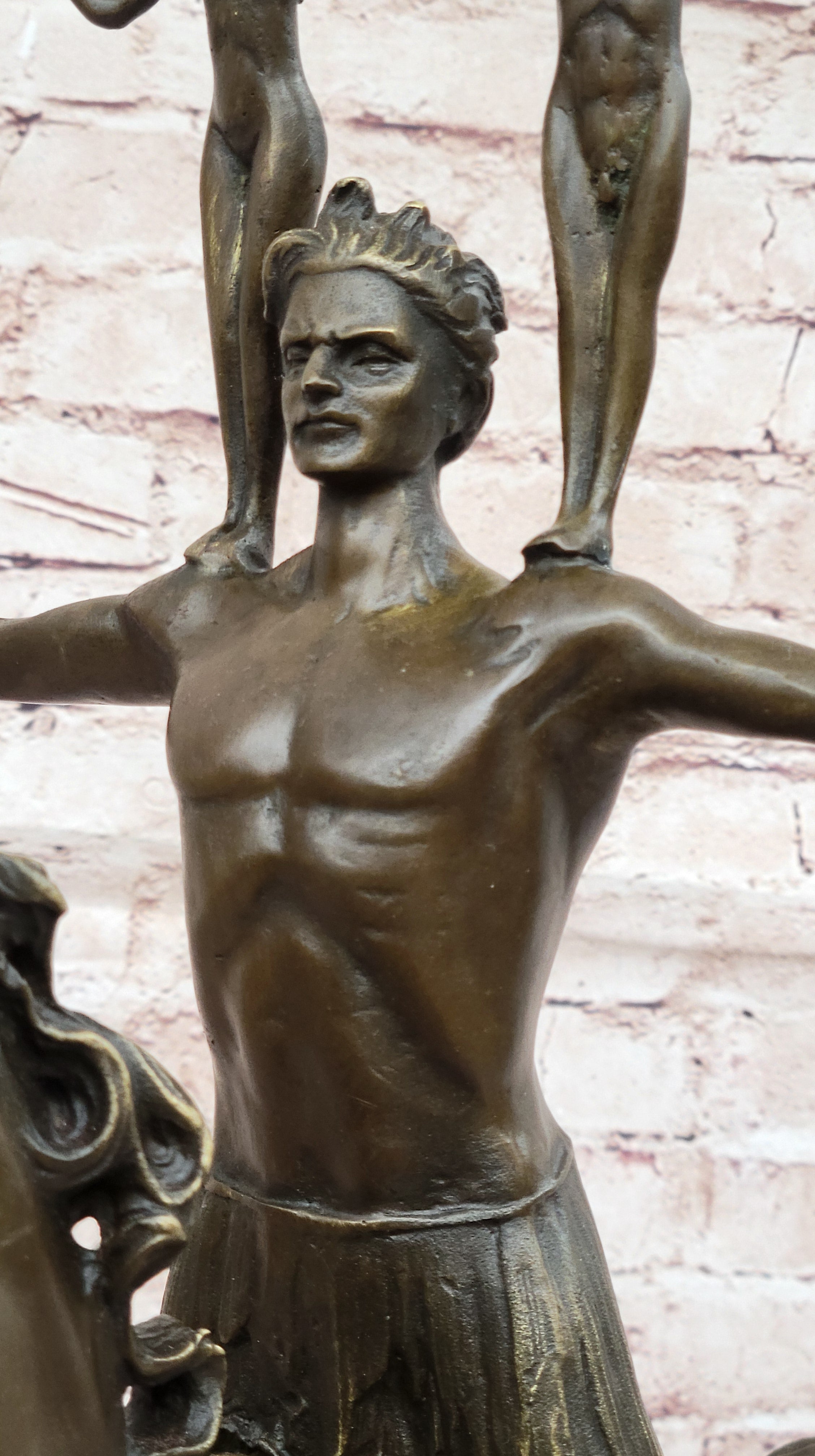 Bronze Sculpture of Warrior on Horseback with Winged Figures